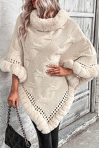 Vintage Cable Knit Fleece-Collar Poncho Coat image 1