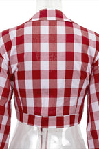 Short Plaid Tie Lapel Long Sleeve Blouse image 3