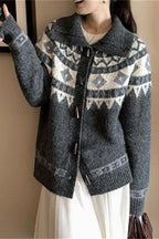 Jacquard Collar Horn Button Retro Loose Knit Cardigan image 2