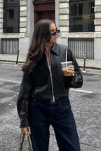 Loose Fit Matte Leather Short Jacket image 6