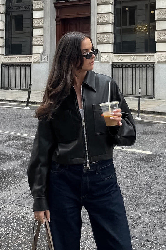 Loose Fit Matte Leather Short Jacket image 6