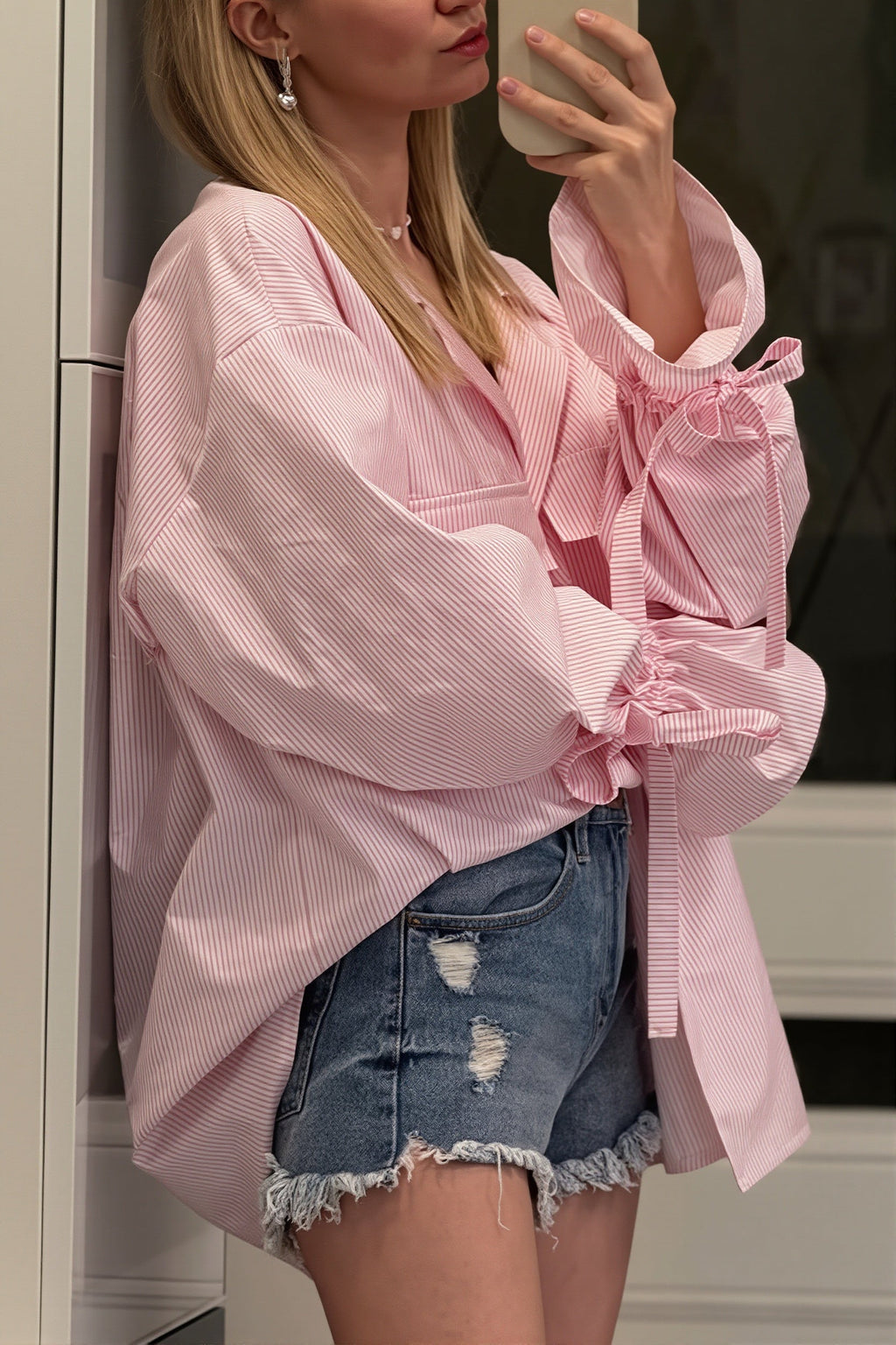 Casual Striped Ruffle Sleeve Blouse image 4