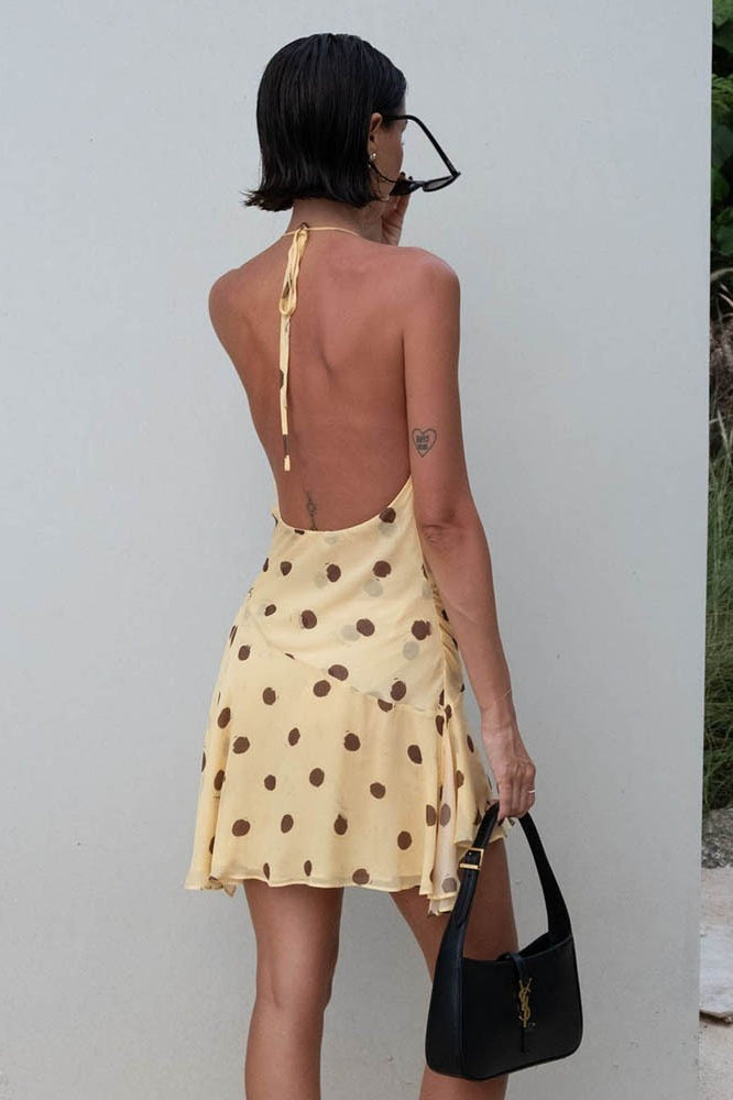 Polka Dot Chiffon Halter Backless Mini Dress image 3