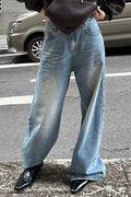 Vintage Washed Whisker Wide Leg Denim Jeans image 1