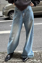Vintage Washed Whisker Wide Leg Denim Jeans image 1