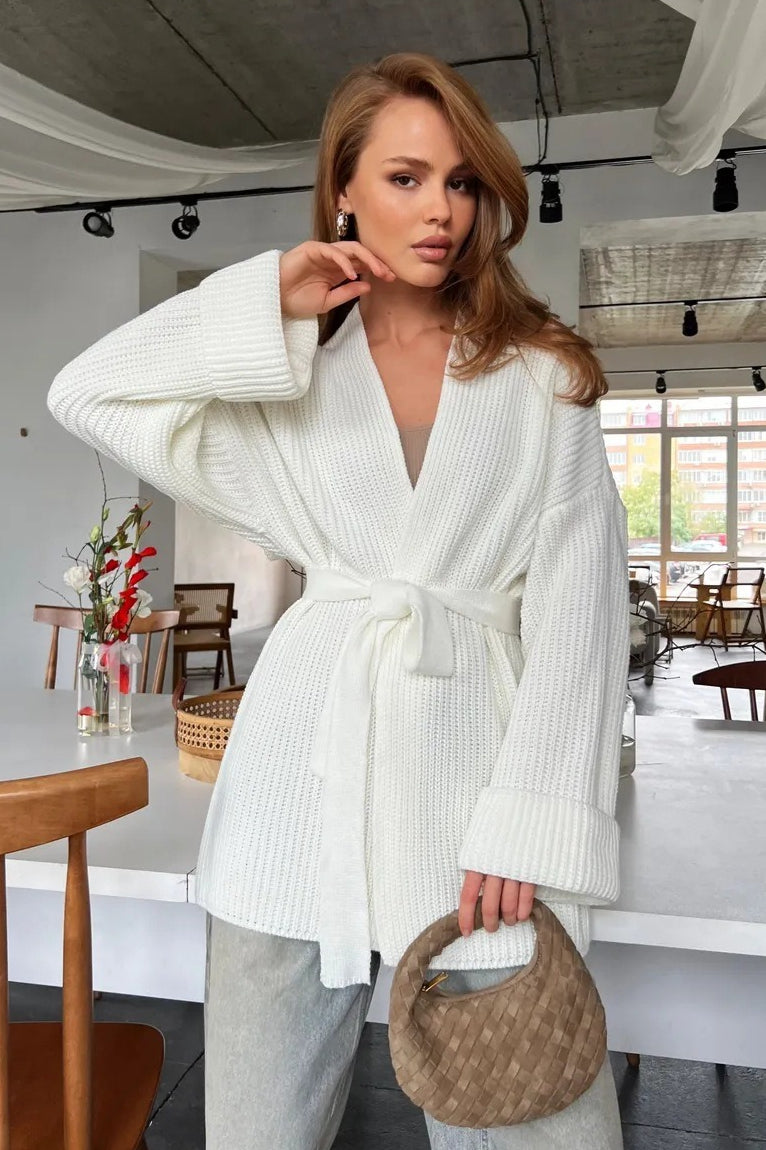 Relaxed Cozy Tie Waist Knit Cardigan image 9