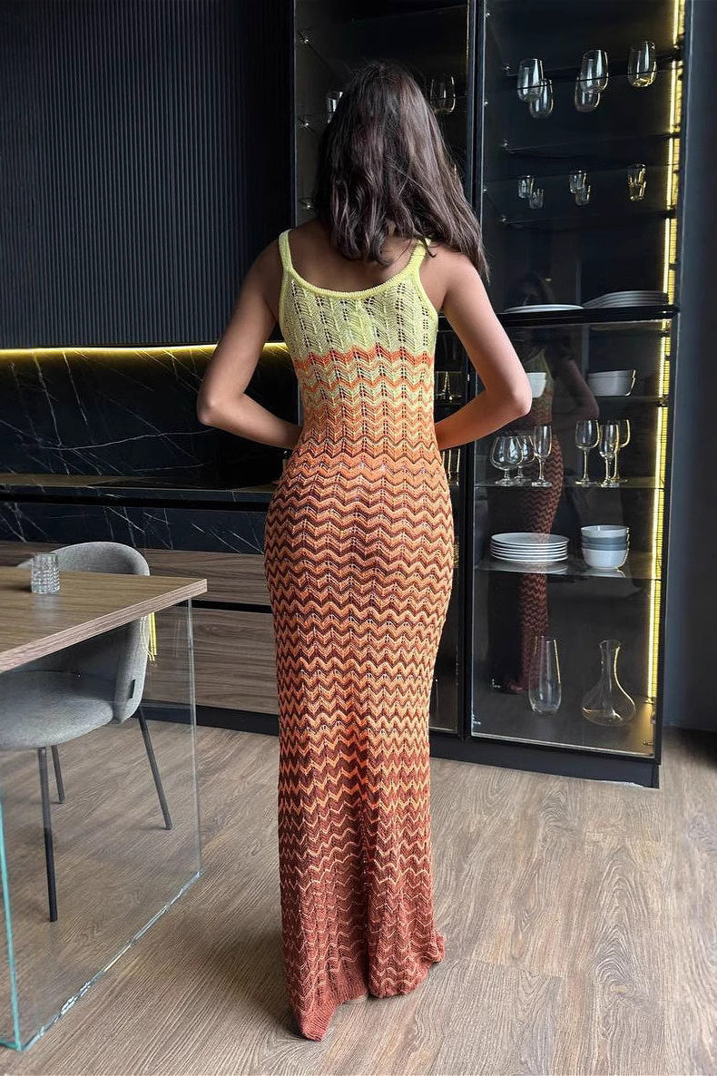 Color Block V Neck Cami Fitted Knit Maxi Dress image 3