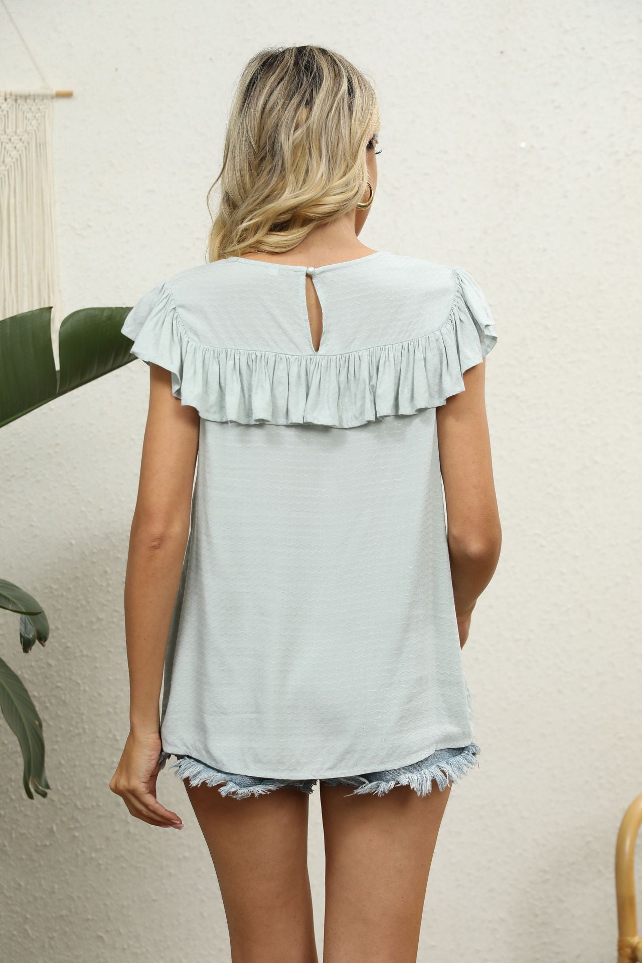 Florence Lace Flutter Blouse detail view styled for Avrienne