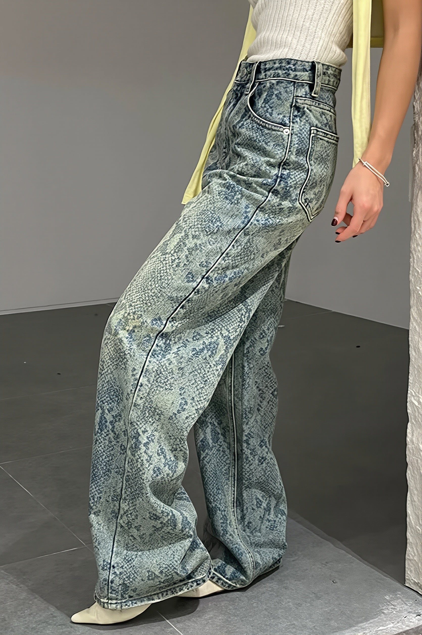 Washed Snake Print Straight Jeans image 3