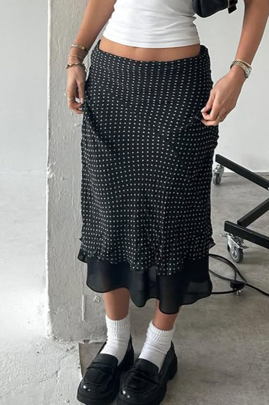 Polka Dot A-Line Mesh Midi Skirt image 3