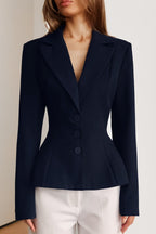 Fitted Waist V-Neck Padded Shoulder Long Sleeve Blazer image 5
