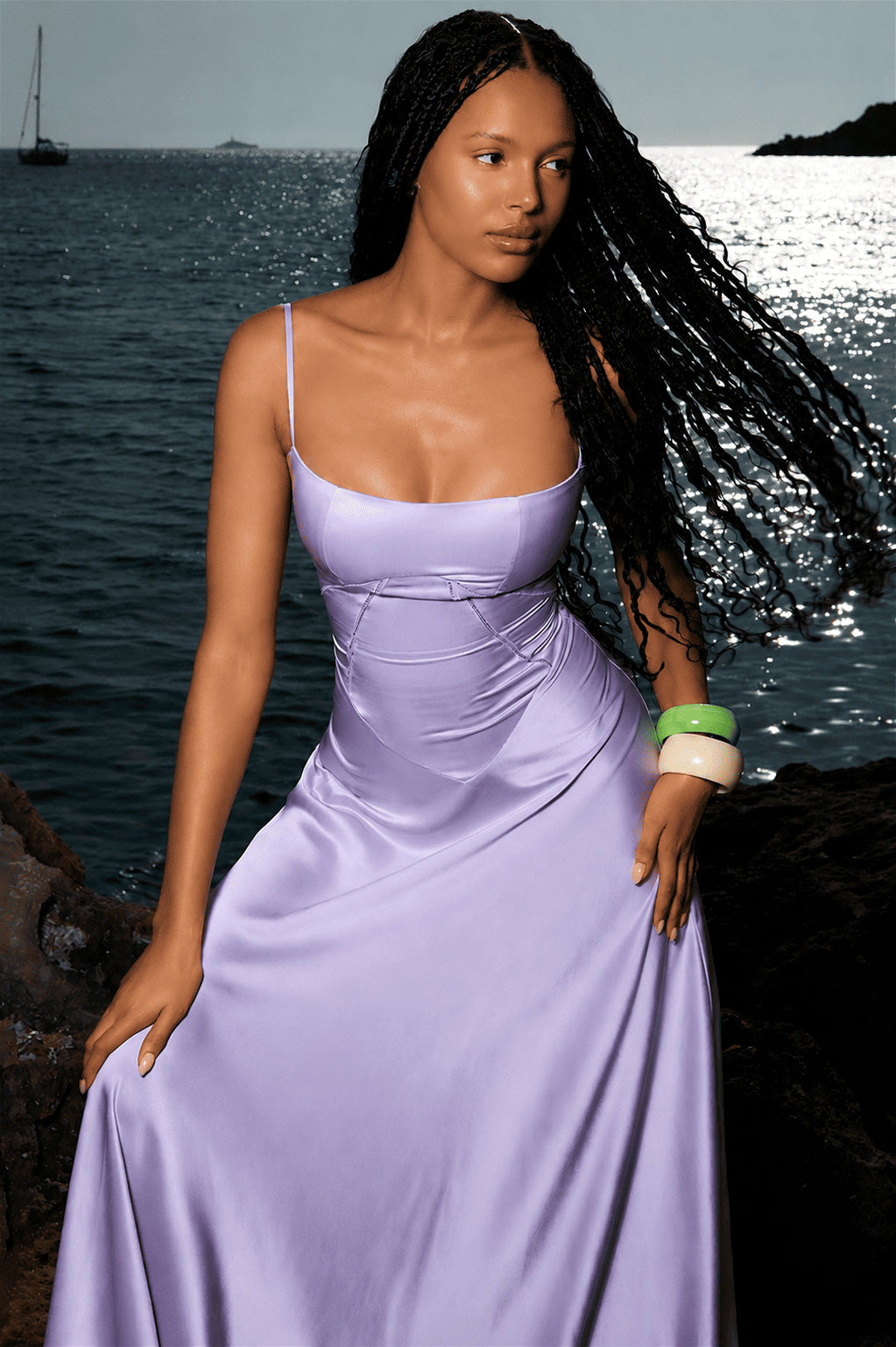 Lined Jacquard Satin Cami Maxi Dress image 2