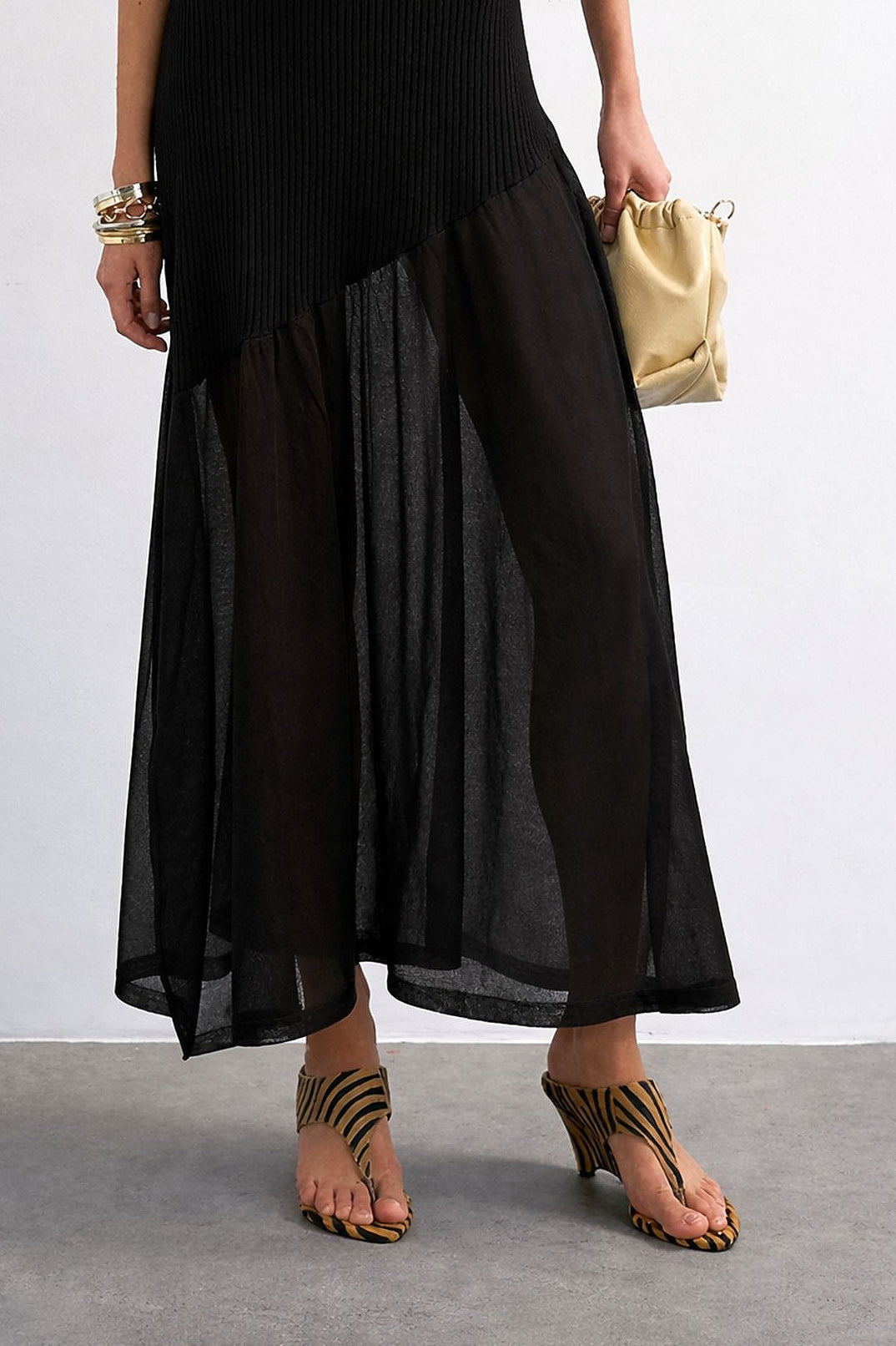 Ribbed Knit Mesh Splice Maxi Dress image 9