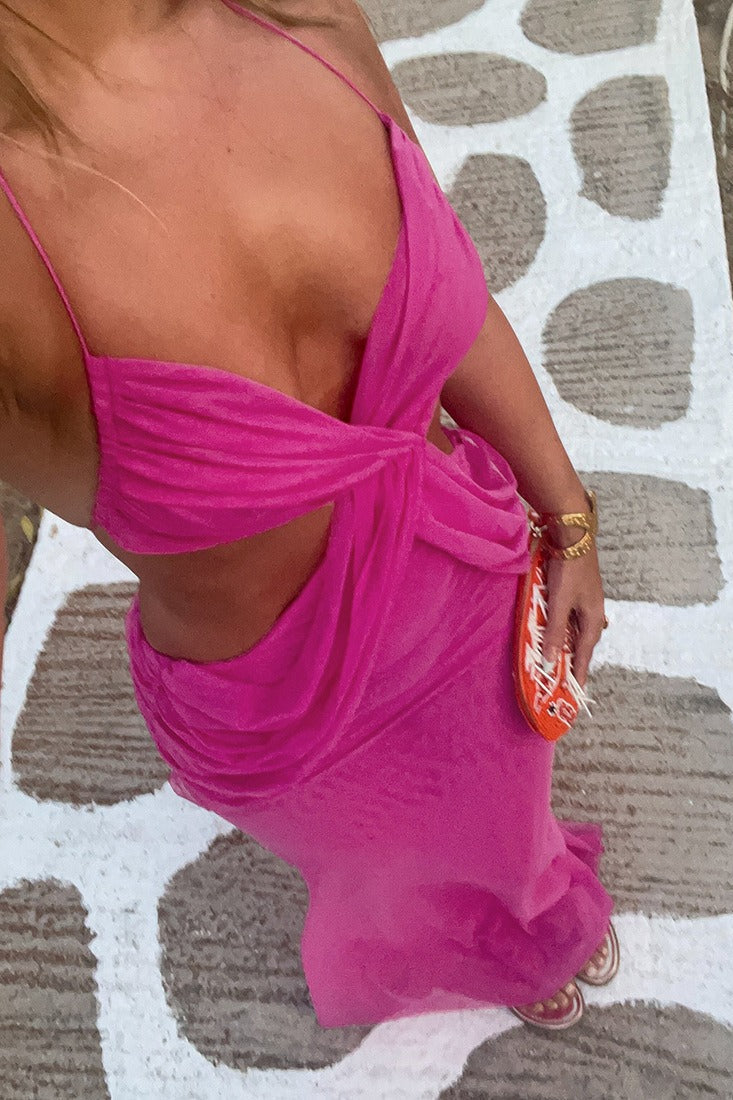 Sheer Halter Tie Waist Cutout Maxi Dress image 4