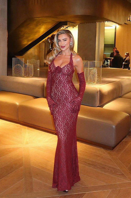 Lace Halter Bodycon Maxi Dress image 5