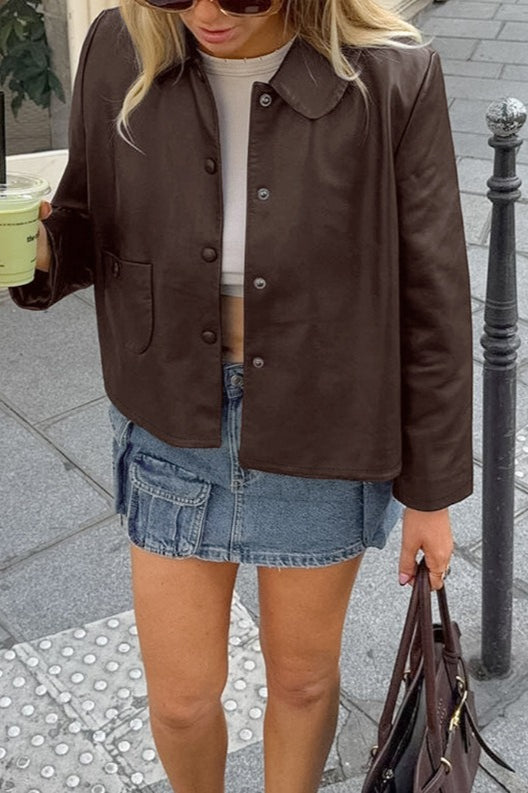 Faux Leather Fleece Collar Jacket image 2