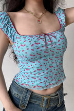 Sweet Bow Cherry Puff Sleeve Blouse image 3
