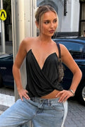 Elegant Ruched Draped Deep V Cami Top image 1