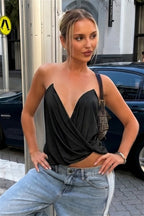 Elegant Ruched Draped Deep V Cami Top image 1