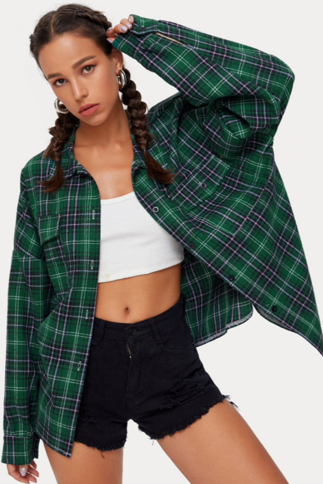 Plaid Stand Collar Button Shirt  Blouse image 12