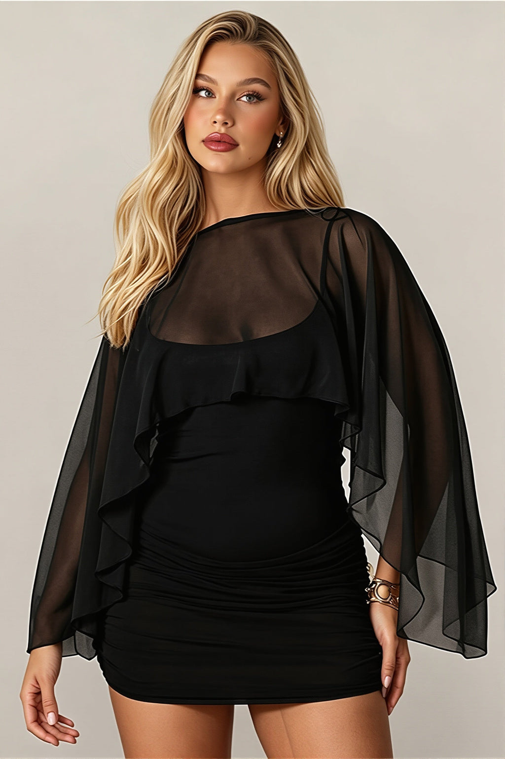 Solid Mesh Shrug Cami Mini Dress image 6
