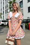 Peter Pan Collar Floral Puff Sleeve Button Mini Dress image 1