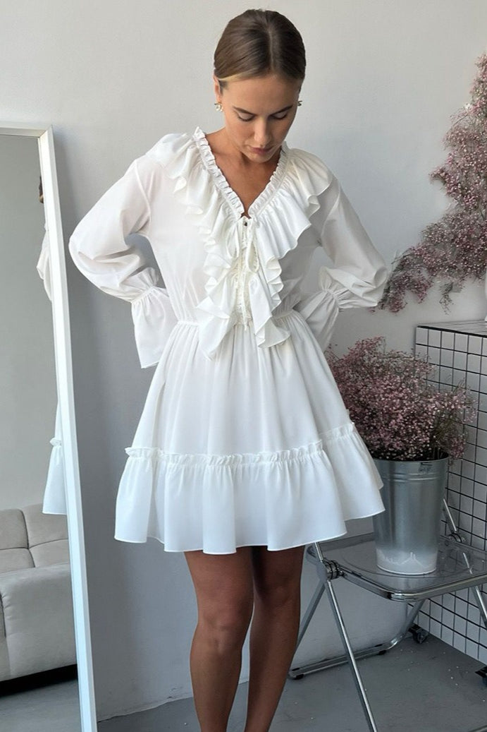 Chiffon V Neck Flared Sleeve Mini Dress image 6