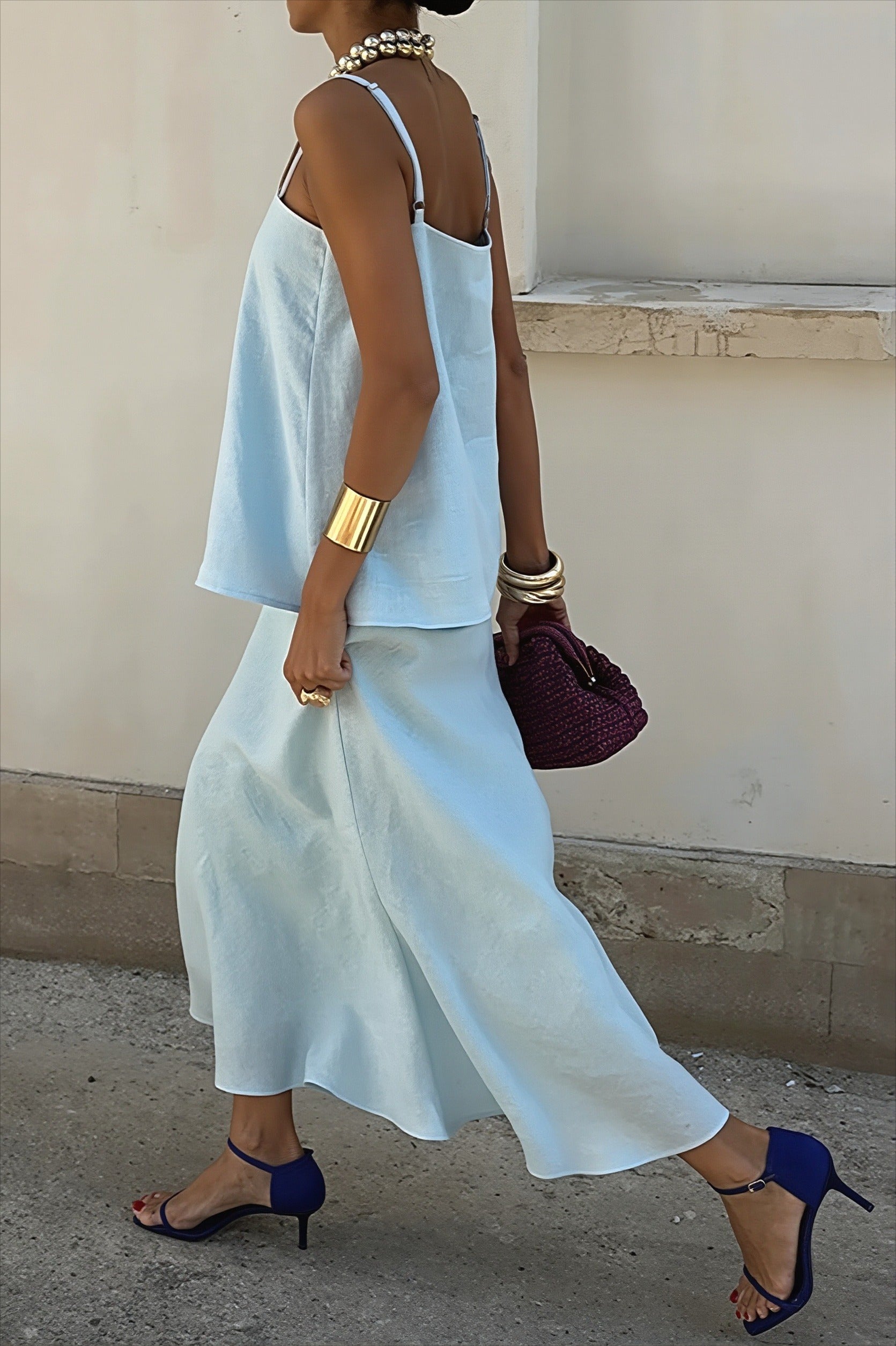 Elegant Casual Solid Cami Skirt Set image 3
