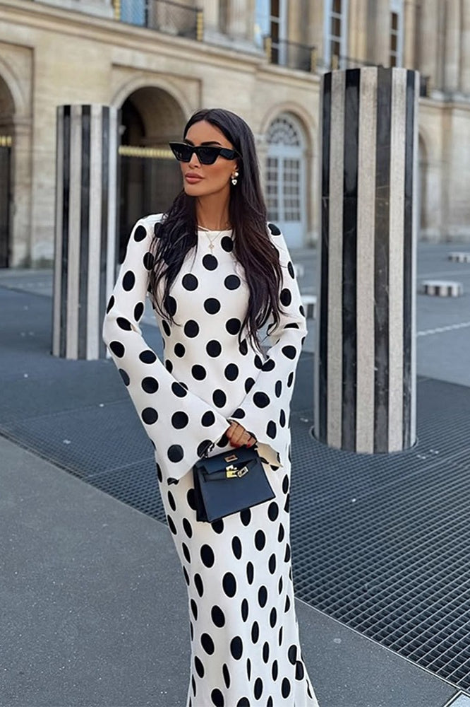 Chic Polka Dot Bell Sleeve Maxi Dress image 3