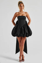 Solid Color Strapless Backless Big Bow Bubble Hem Prom Dress image 6