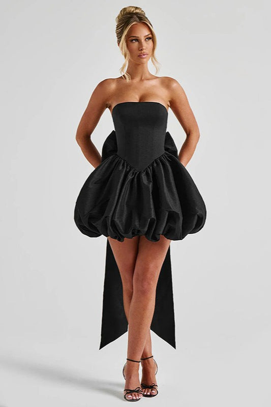 Solid Color Strapless Backless Big Bow Bubble Hem Prom Dress image 6