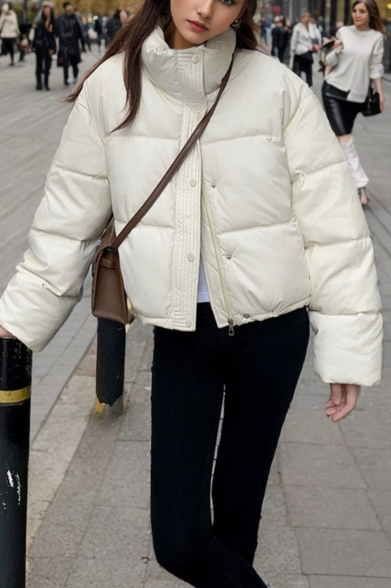Cropped Faux Leather Insulated Puffer Jacket image 10
