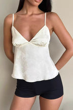 Minimal Deep V Solid Floral Jacquard Cami Top image 2