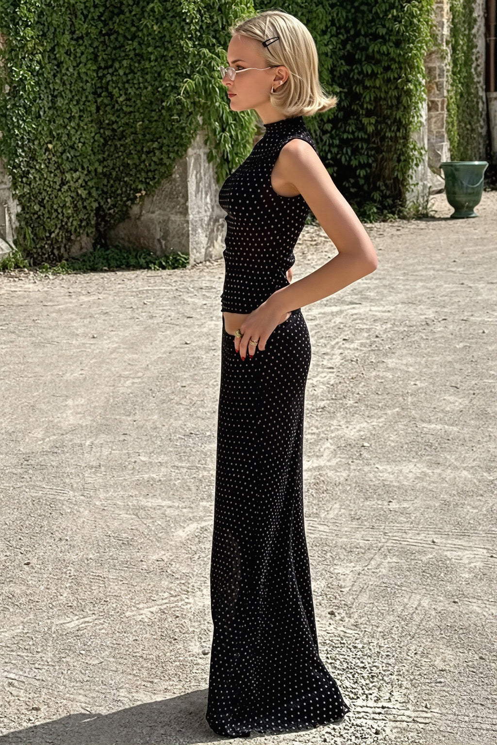 Polka Dot Sleeveless Top High Waist Maxi Skirt Sets image 2