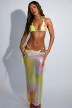Sexy Glossy Print Halter Tie Three Piece Swim Set image 2