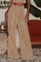 Suede Relaxed Button Straight Wide Leg Pants image 12