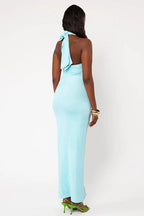 Butterfly Print Halter Backless High Slit Maxi Dress image 4