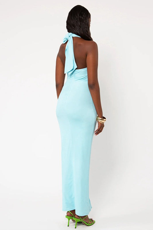 Butterfly Print Halter Backless High Slit Maxi Dress image 4
