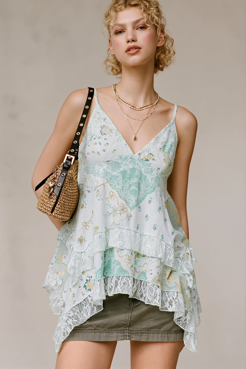 Retro Floral Chiffon Ruffled Cami Top image 5