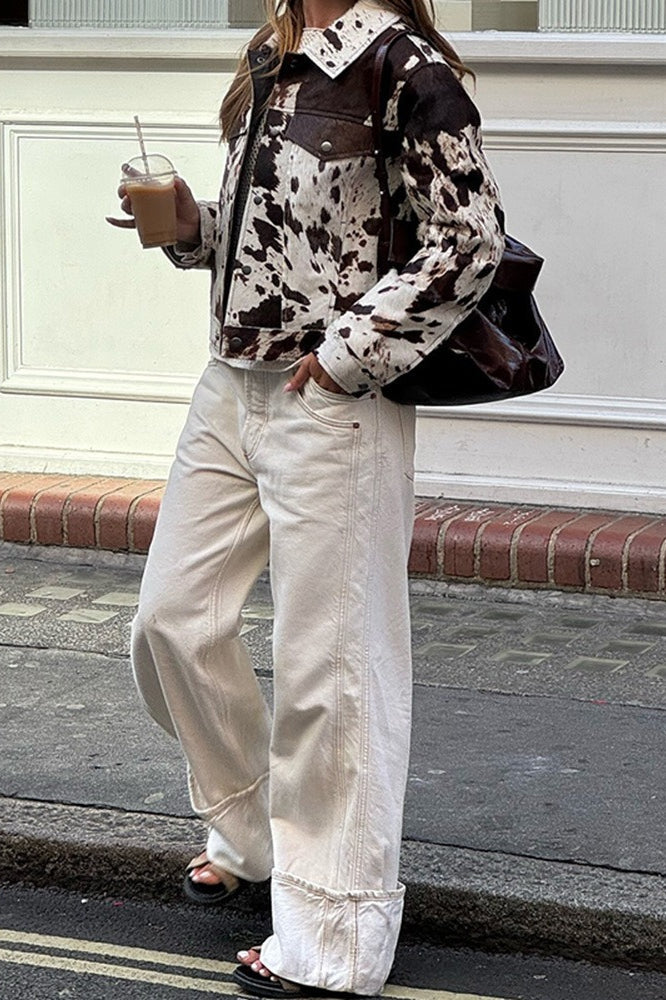 Trendy Asymmetrical Print Short Coat image 1