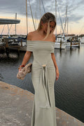 Off Shoulder Tie Strap Bodycon Maxi Dress image 1