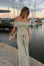 Off Shoulder Tie Strap Bodycon Maxi Dress image 1