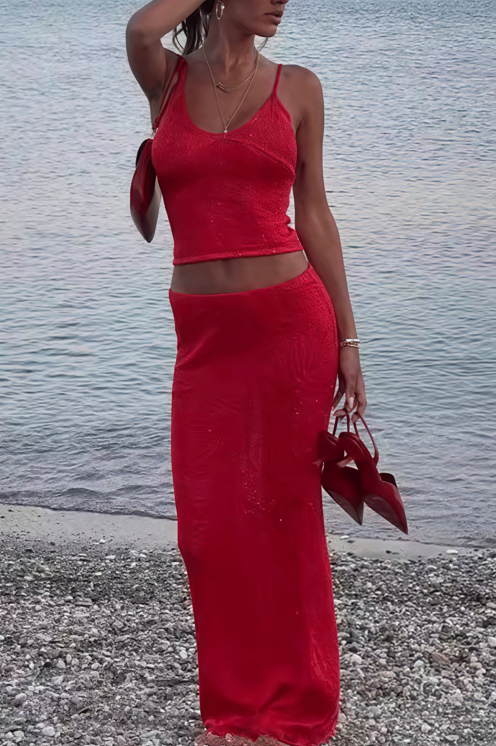 Sexy Off Shoulder Cami Maxi Skirt Set image 2