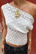 Stylish Polka Dot Mesh Irregular Blouse image 2