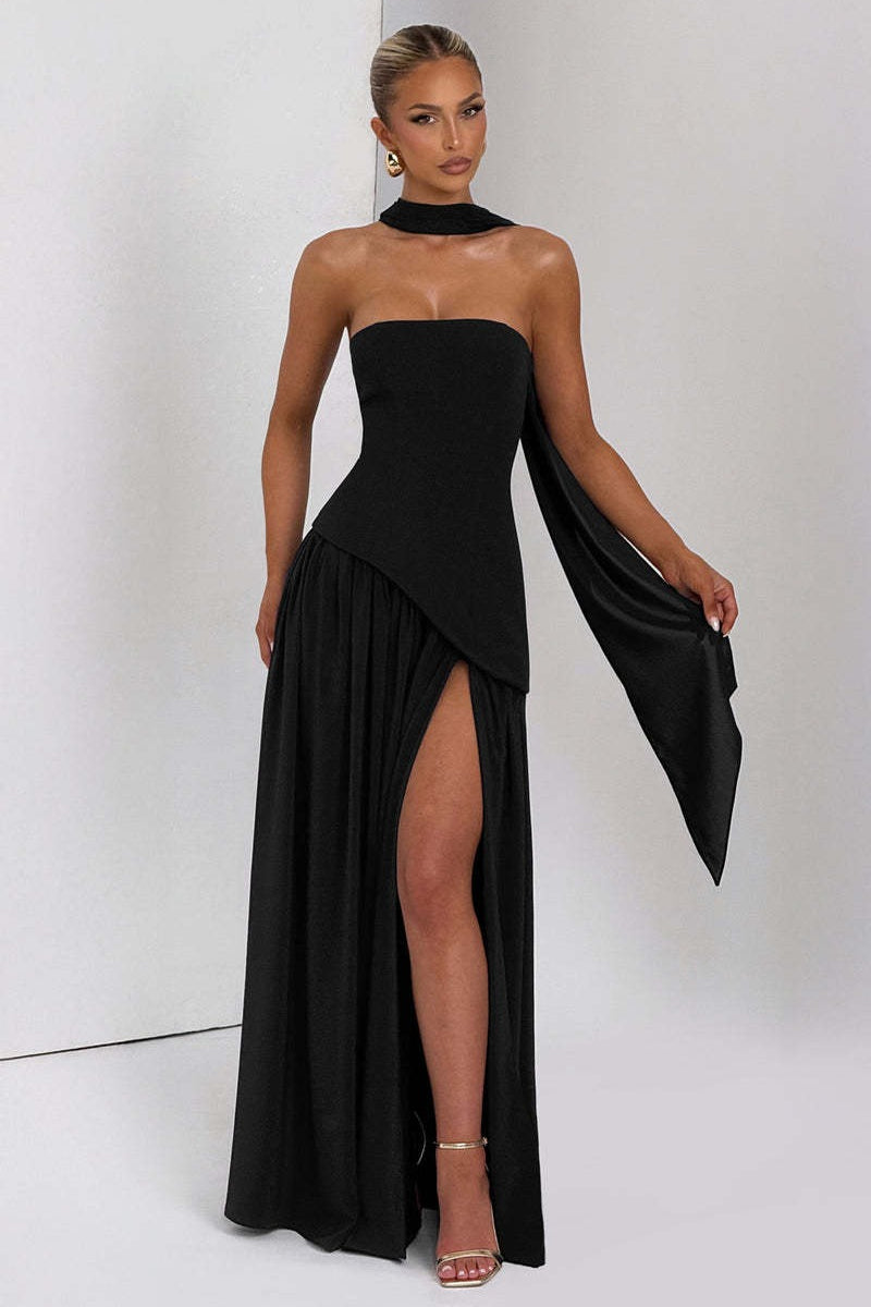 Solid Bustier High Slit Formal Dress image 24