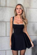 Pearl Trim Square Neck Party Dress image 2
