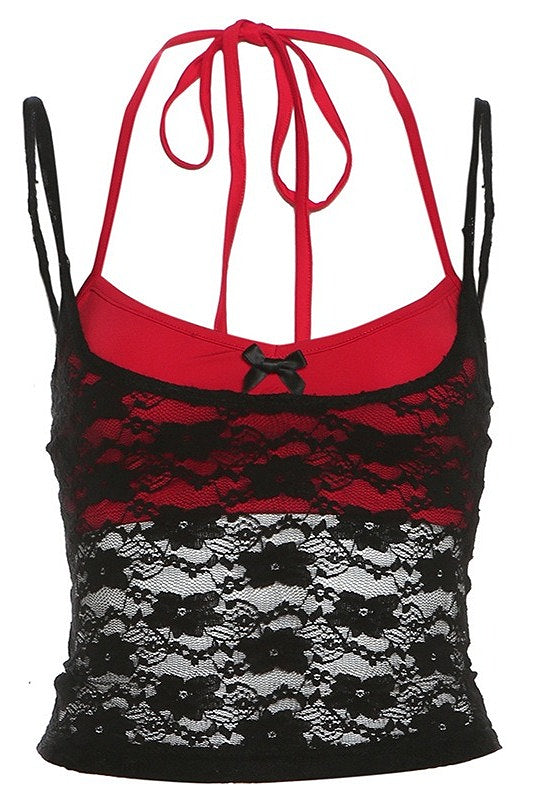 Contrast Lace Solid Sexy Cami Top image 7