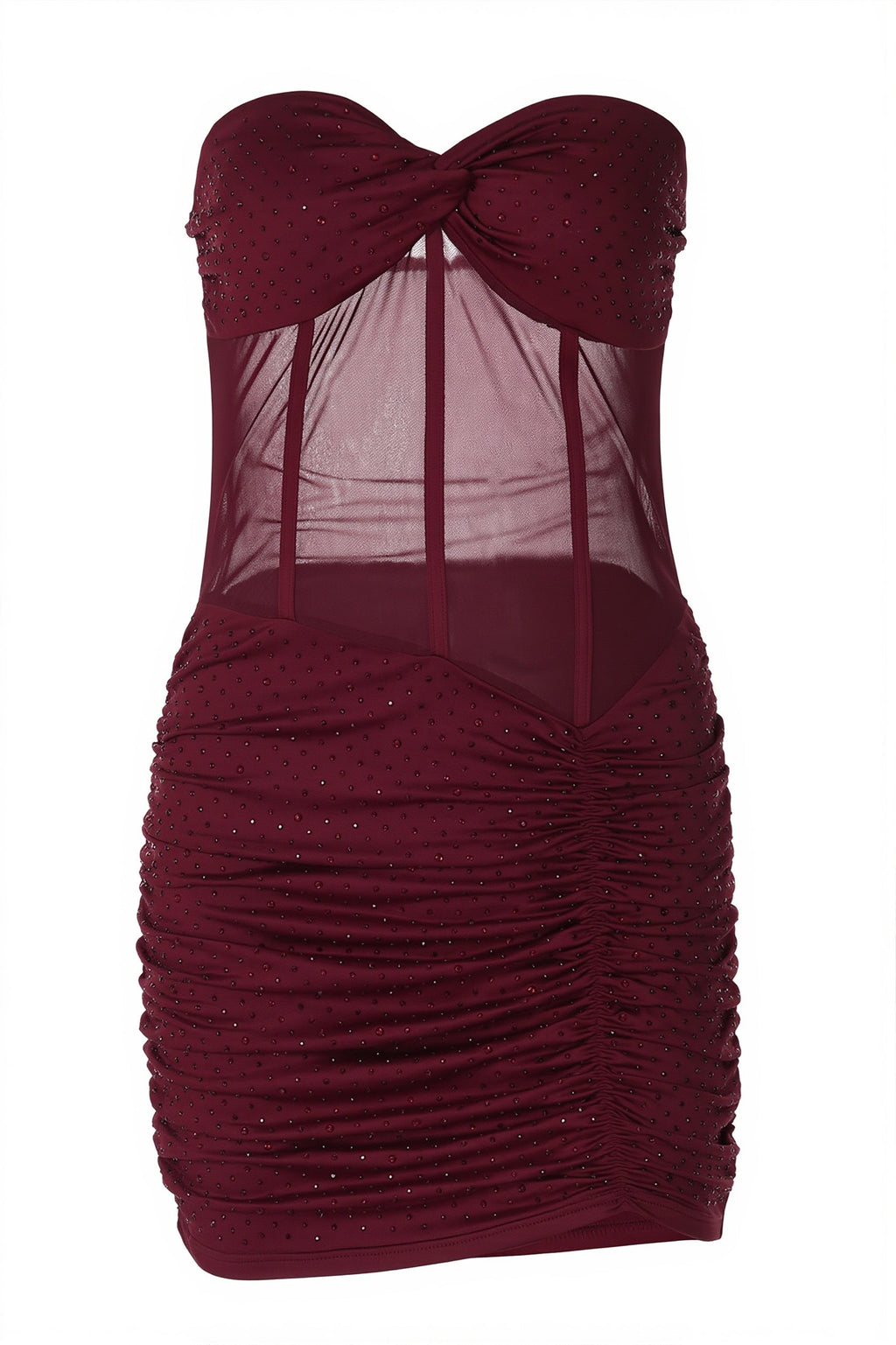 Chic Rhinestone Lace Up Mesh Cut Out Bodycon Mini Dress image 5