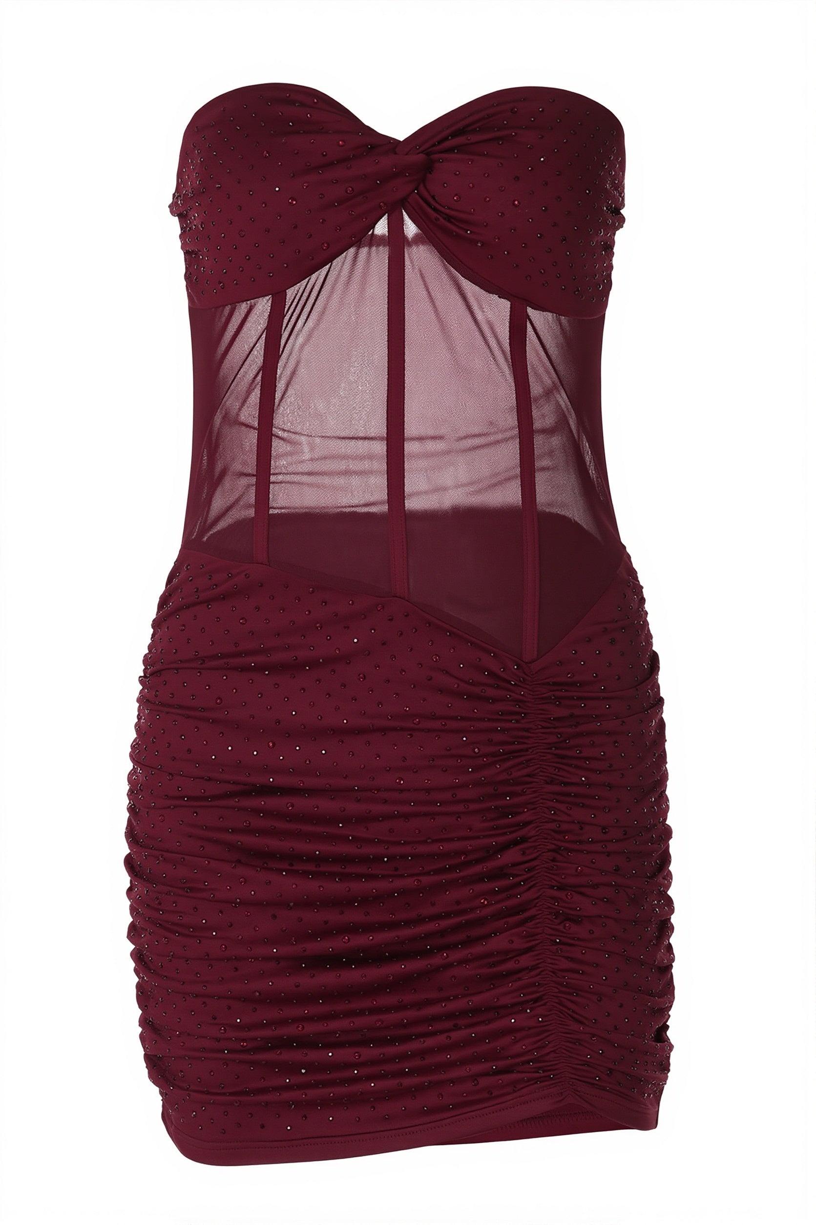 Chic Rhinestone Lace Up Mesh Cut Out Bodycon Mini Dress image 5