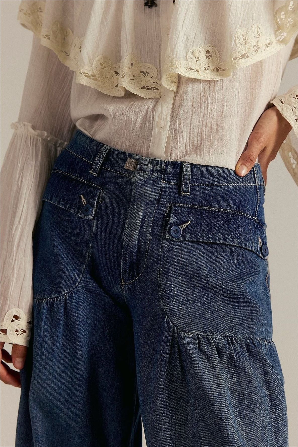 Ruched Mid Rise Wide Leg Jeans image 4